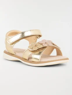 Sandales dorées fleurs 3D fille (24-30)