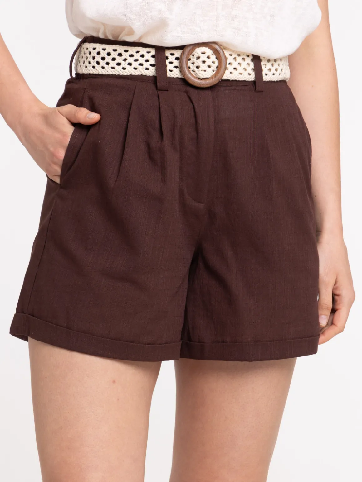 Short ceinturé femme