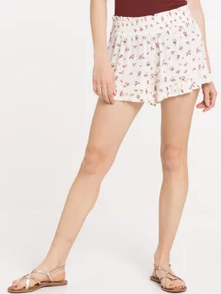 Short écru fleuri femme