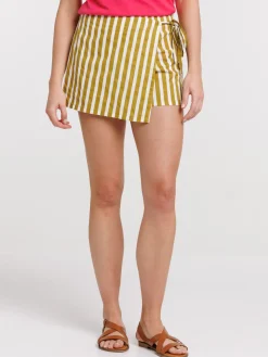 Short rayé avec pan à nouer femme