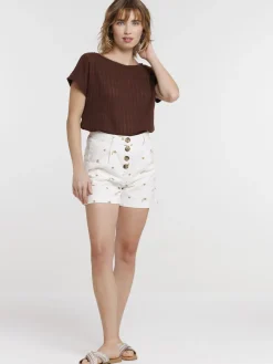 Short taille haute fleuri femme