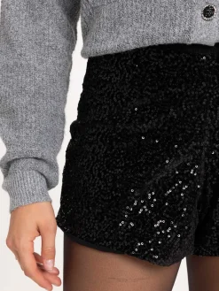 Short velours et sequins noir femme