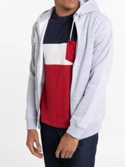 Sweat à capuche zippé gris chiné homme