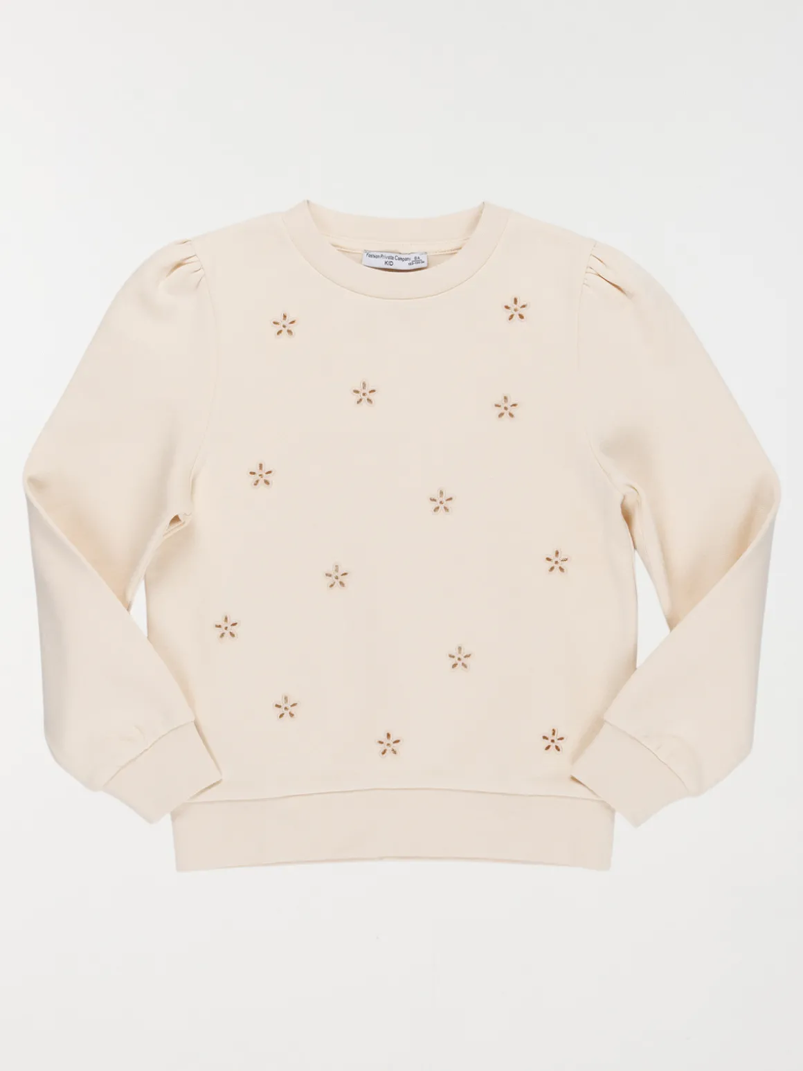 Sweat brodé beige rosé fille (3-12A)