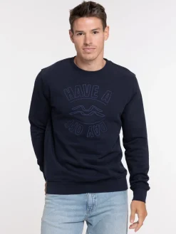 Sweat col rond message brodé homme