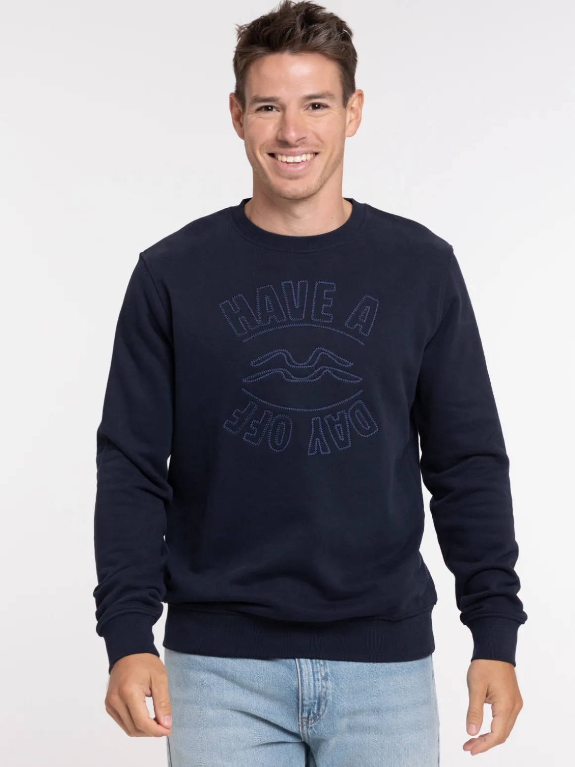 Sweat col rond message brodé homme