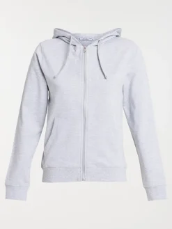 Sweat zippé à capuche gris chiné femme
