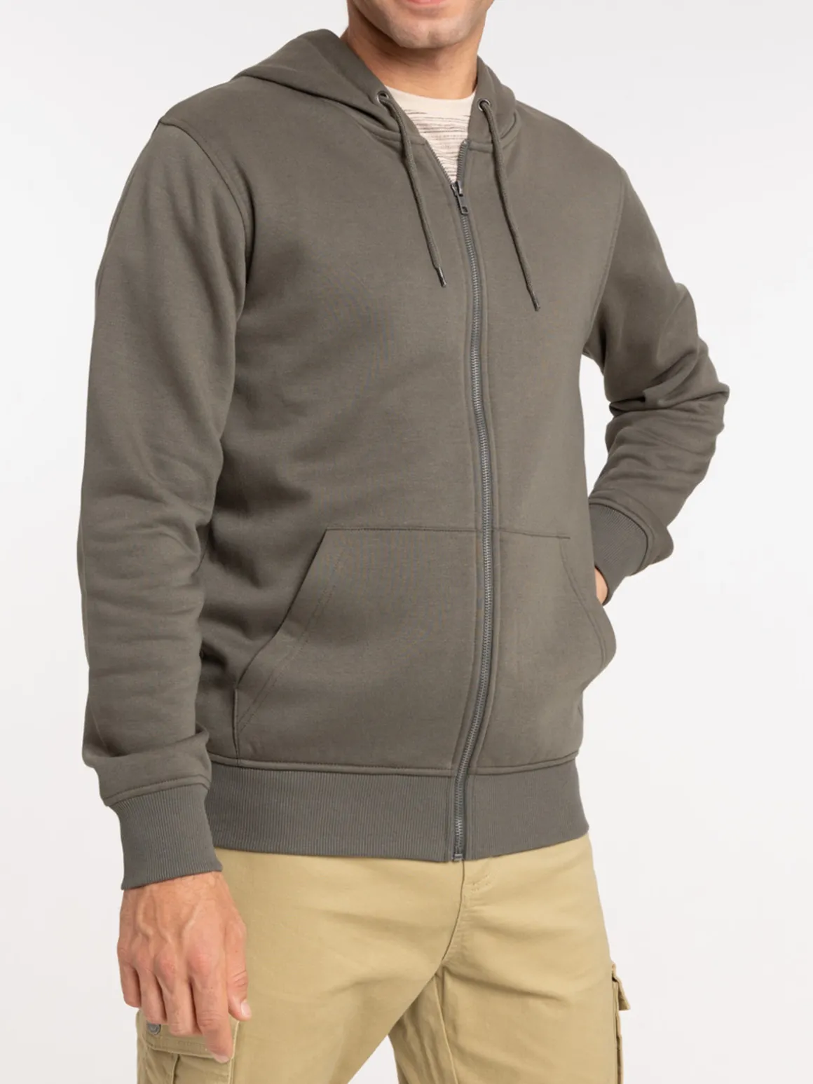 Sweat zippé capuche kaki verdi homme