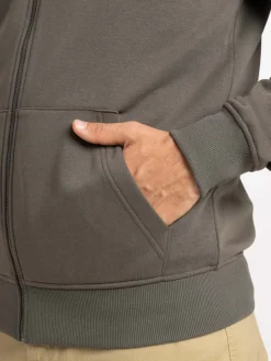 Sweat zippé capuche kaki verdi homme