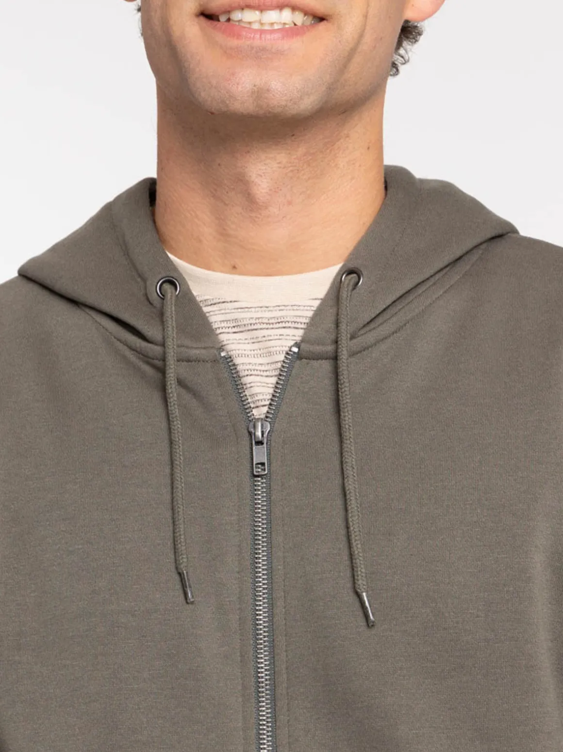 Sweat zippé capuche kaki verdi homme