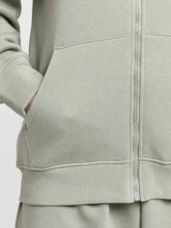 Sweat zippé capuche mousse clair femme