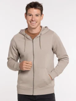Sweat zippé capuche taupe grise homme