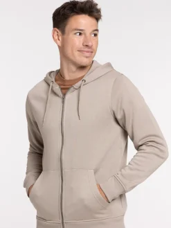 Sweat zippé capuche taupe grise homme