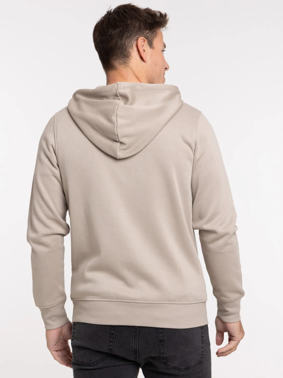 Sweat zippé capuche taupe grise homme