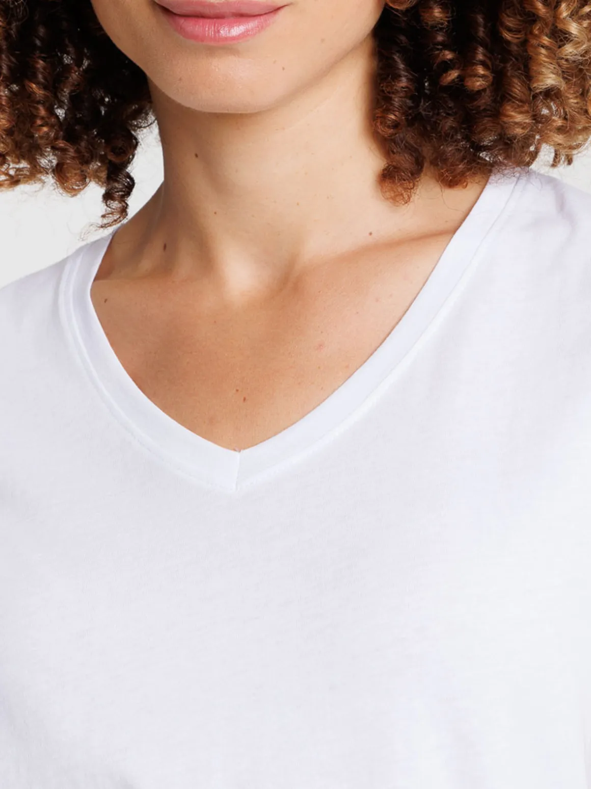 Tee-shirt blanc col V femme