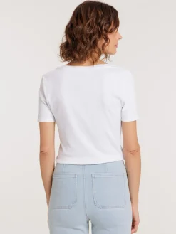 Tee-shirt blanc cotélé femme