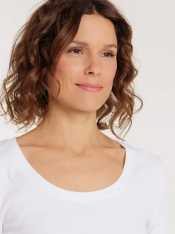 Tee-shirt blanc cotélé femme