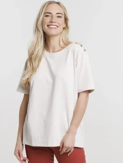 Tee-shirt boutons épaule gauche femme