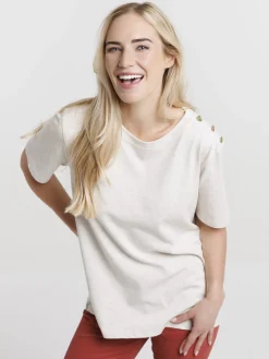 Tee-shirt boutons épaule gauche femme