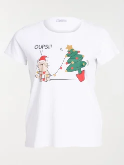 Tee-shirt chat Noël grande taille femme
