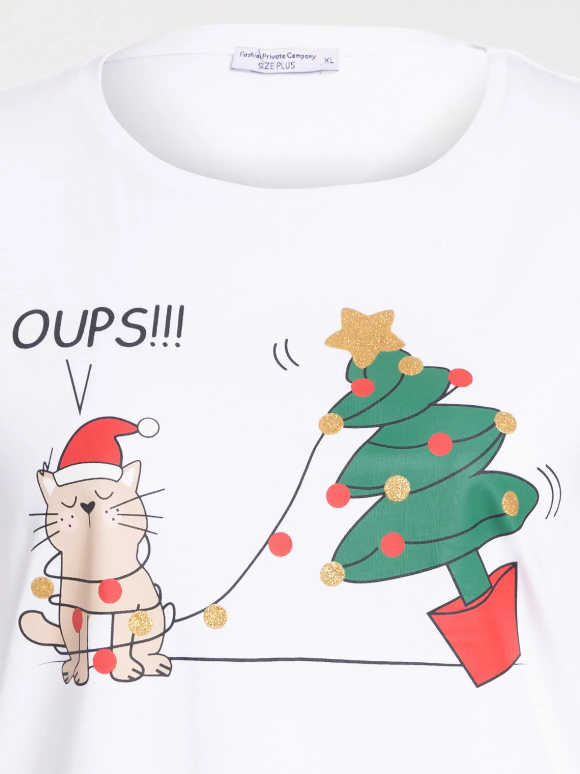 Tee-shirt chat Noël grande taille femme