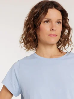 Tee-shirt col rond bleu pâle femme