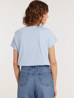 Tee-shirt col rond bleu pâle femme