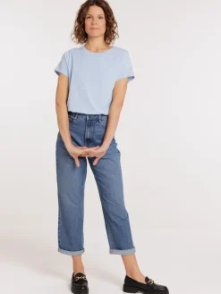 Tee-shirt col rond bleu pâle femme