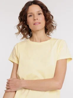 Tee-shirt col rond jaune pâle femme