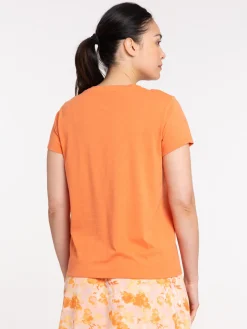 Tee-shirt col rond orange femme