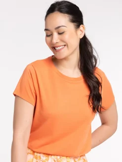 Tee-shirt col rond orange femme
