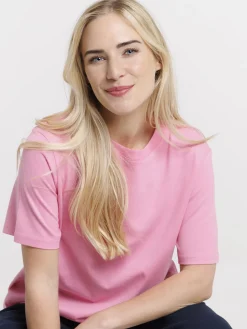 Tee-shirt col rond oversized rose femme