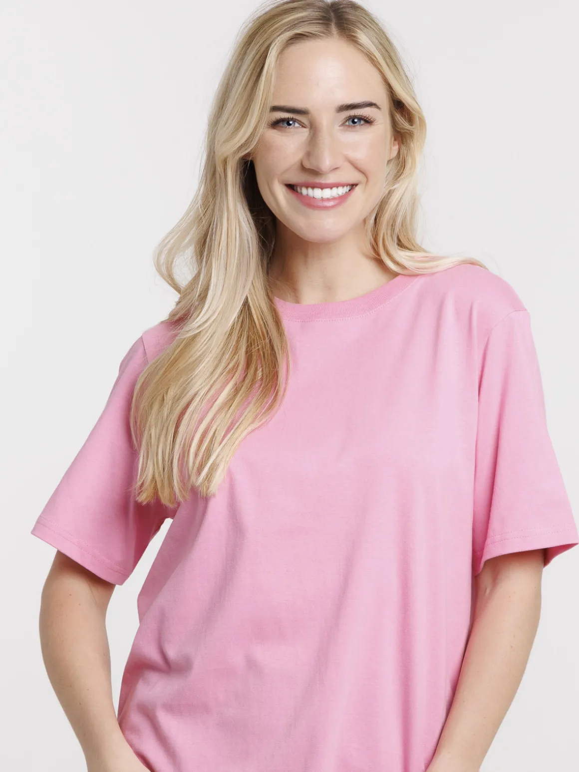 Tee-shirt col rond oversized rose femme