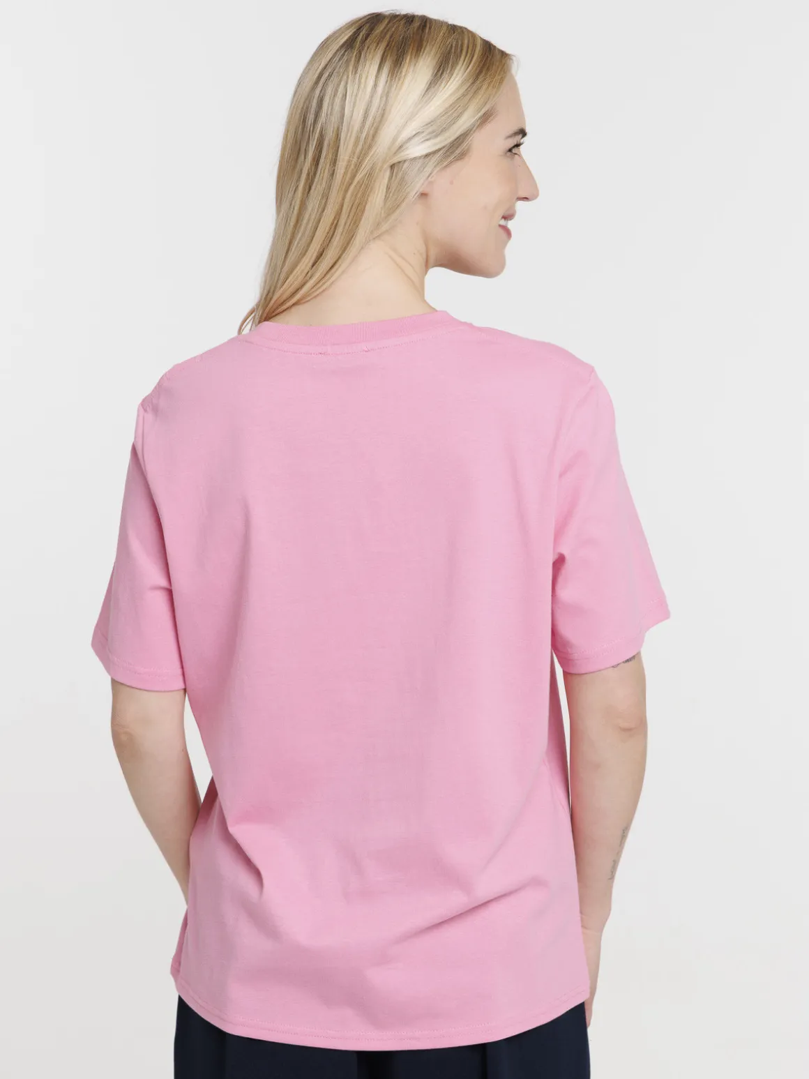 Tee-shirt col rond oversized rose femme