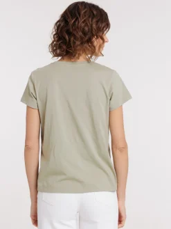 Tee-shirt col V mousse clair femme