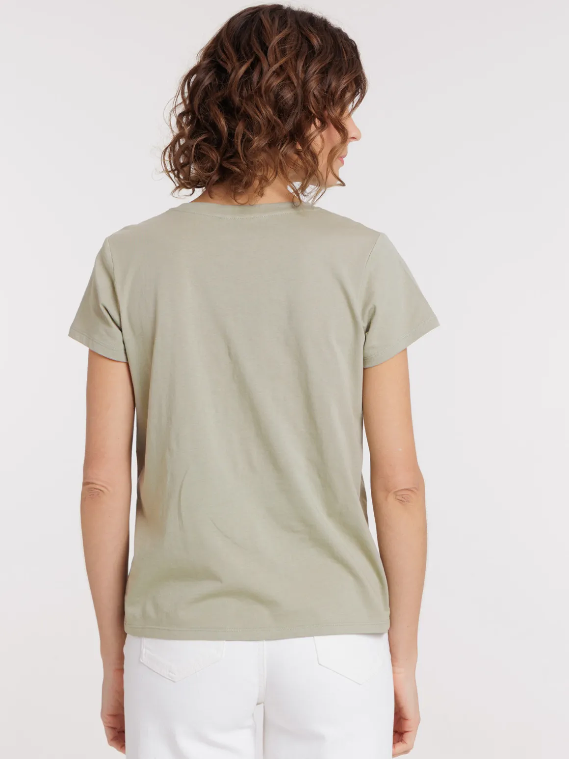 Tee-shirt col V mousse clair femme