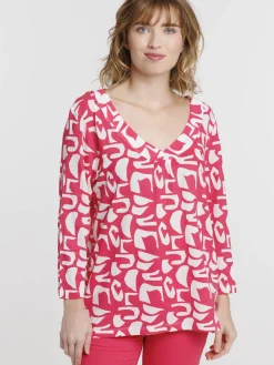 Tee-shirt col V rose fiesta femme