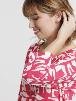 Tee-shirt col V rose fiesta femme