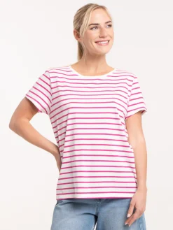 Tee-shirt écru rayé fushia femme
