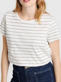 Tee-shirt écru rayé mousse femme
