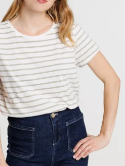Tee-shirt écru rayé mousse femme