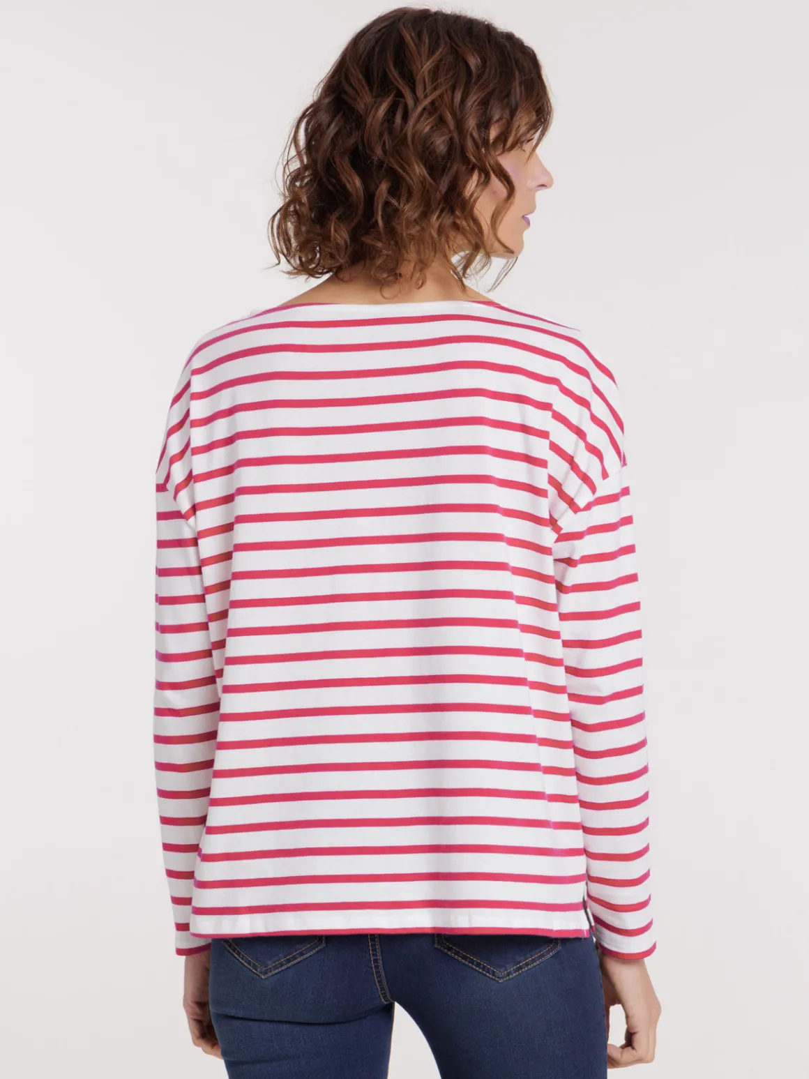 Tee-shirt écru rayé rose femme