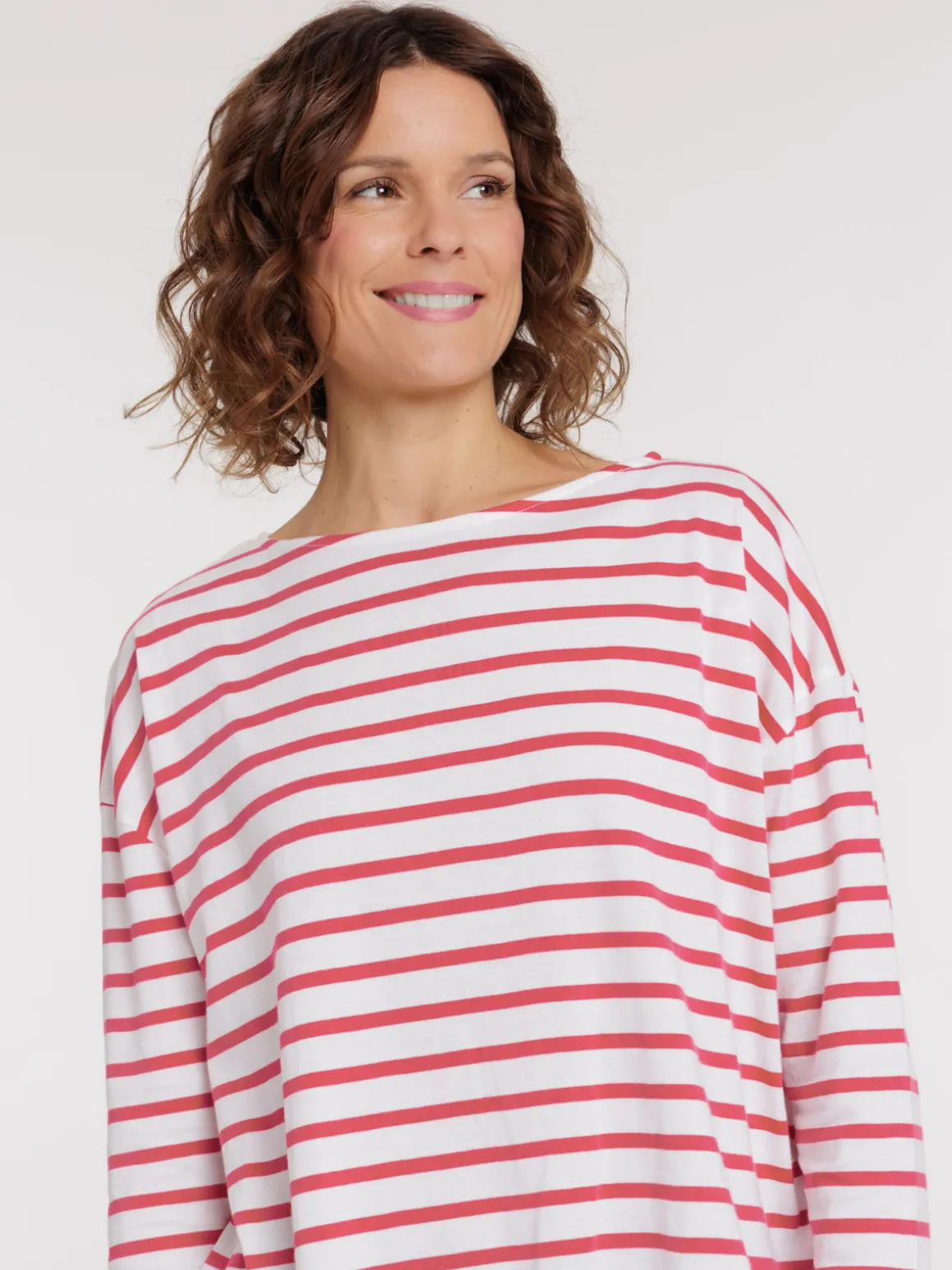 Tee-shirt écru rayé rose femme
