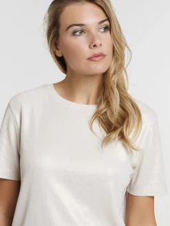 Tee-shirt côtelé écru femme