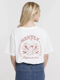 Tee-shirt imprimé dos écru femme
