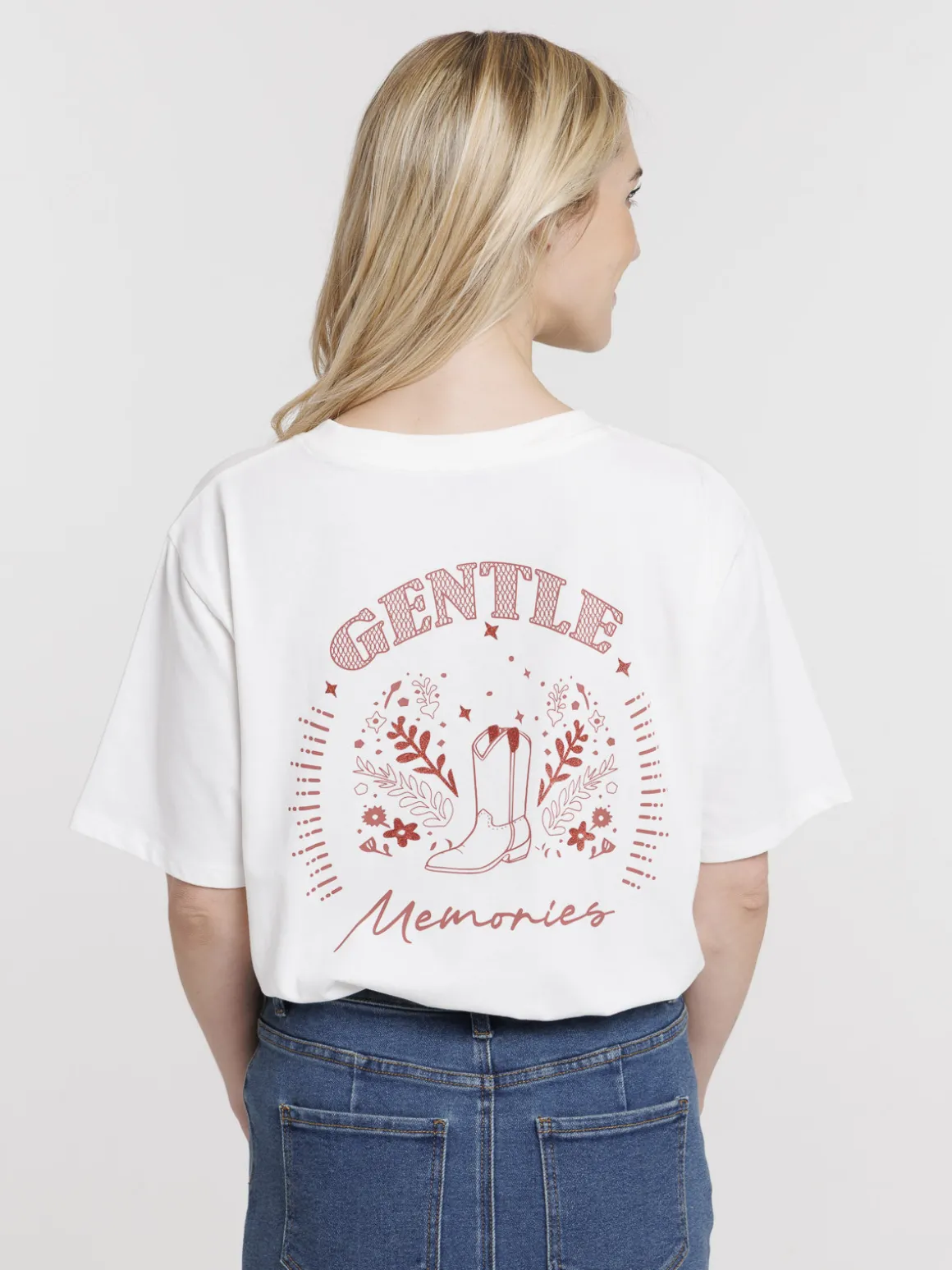 Tee-shirt imprimé dos écru femme
