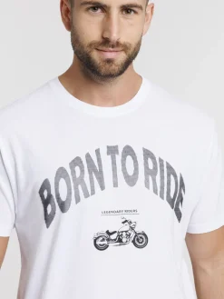 Tee-shirt imprimé moto blanc homme
