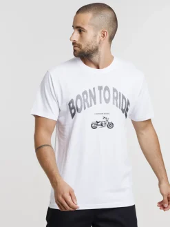Tee-shirt imprimé moto blanc homme