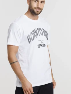 Tee-shirt imprimé moto blanc homme