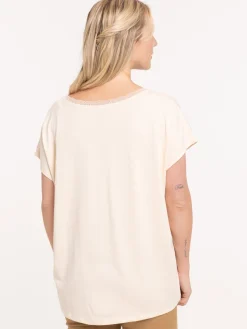 Tee-shirt linen col V dentelle femme